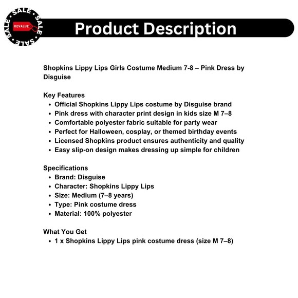 Shopkins‎ Lippy Lips Girls Costume Medium 7-8 – Pink Dress by Disguise - Picture 2 of 5